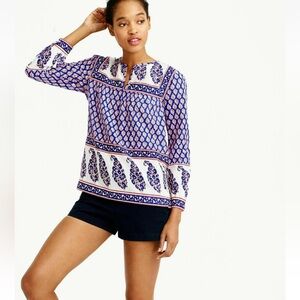 J. Crew Blockprint Cotton Breezy Popover Blouse